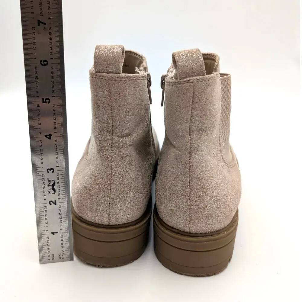 Nordstrom Raissa Girls Ankle Boots Shimmer Glitter Side Zip Tan Size US3M EU18